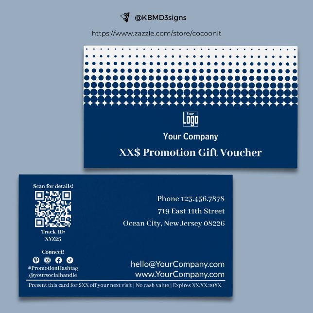 Versatile Business Promo Blue Gift Voucher Card (Versatile Business Promo Blue Gift Voucher Card, Logo, QR code, SM Connect, Terms)