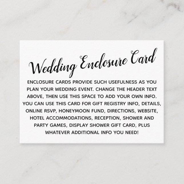 Versatile Custom Simple DIY Wedding Black & White Enclosure Card (Front)