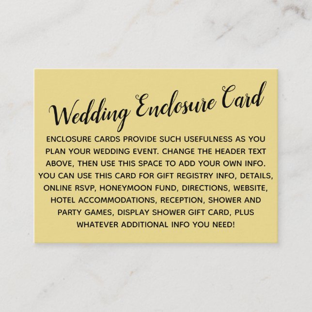 Versatile Custom Simple DIY Wedding Custard Yellow Enclosure Card (Front)