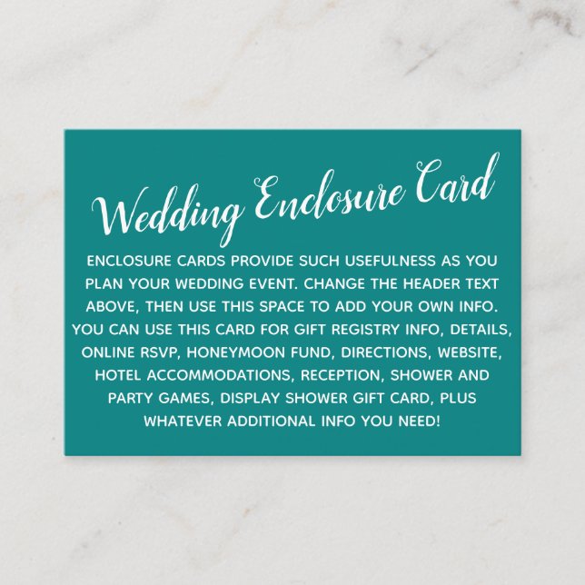 Versatile Custom Simple DIY Wedding Dark Teal Enclosure Card (Front)