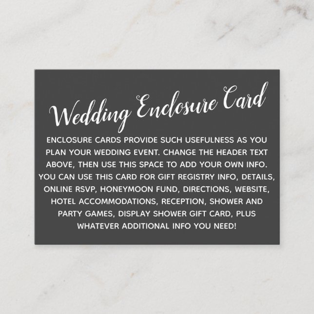Versatile Custom Simple DIY Wedding Darkest Grey Enclosure Card (Front)