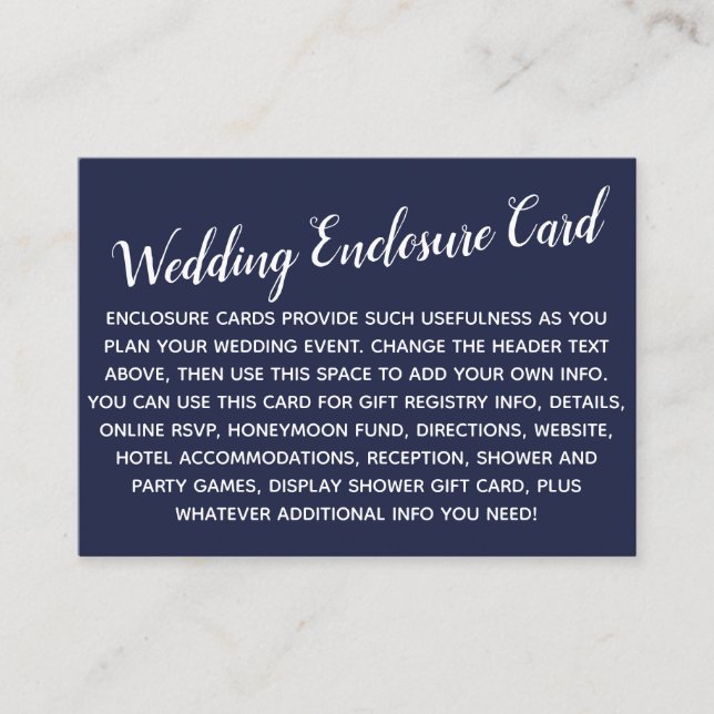 Versatile Custom Simple DIY Wedding Navy Blue Enclosure Card (Front)