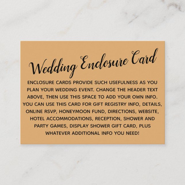 Versatile Custom Simple DIY Wedding Orange Cream Enclosure Card (Front)