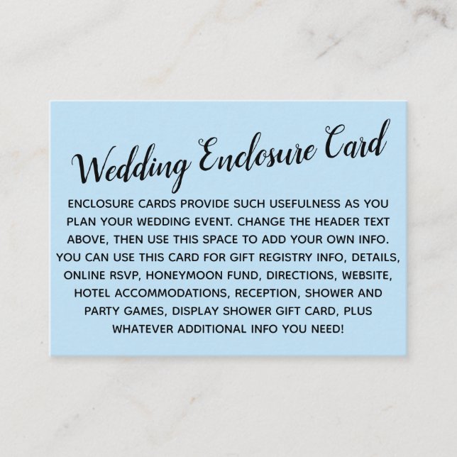 Versatile Custom Simple DIY Wedding Pale Baby Blue Enclosure Card (Front)