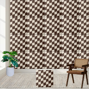 Versatile Geometric Brown and White Chequered Tile