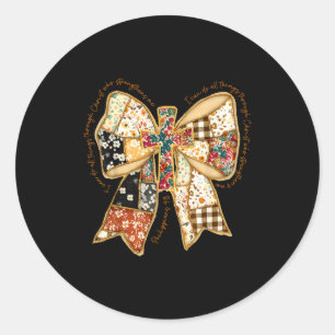 Verse Bible Coquette Christian Jesus Bow Patchwork Classic Round Sticker