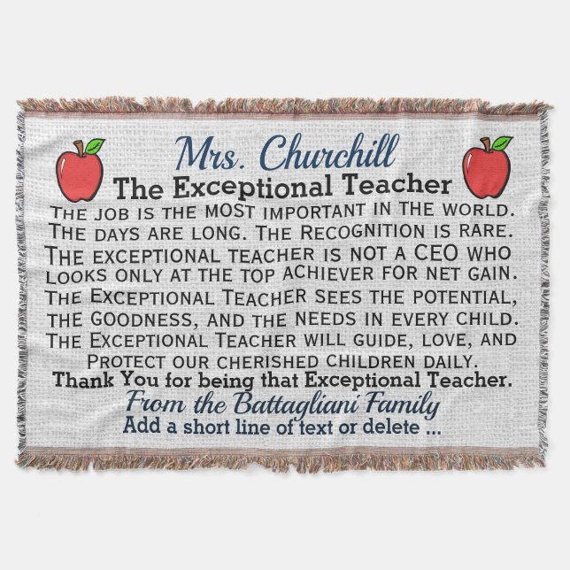 Version 5  EXCEPTIONAL Teacher Thank You Throw  (Front)