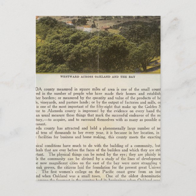 Verso Alameda County, Oakland and the Bay Postcard (Front)