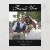 Vert. B&W Custom Wedding Photo Thank You