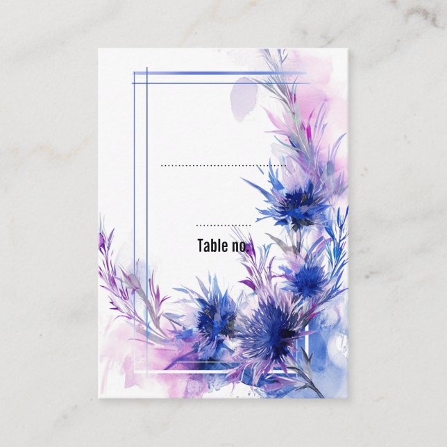 Vertical, 2 sided💙Cornflower Reverie  Place Card (Front)