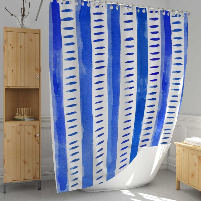 Vertical abstract watercolor lines - blue  shower curtain (Creator Uploaded)