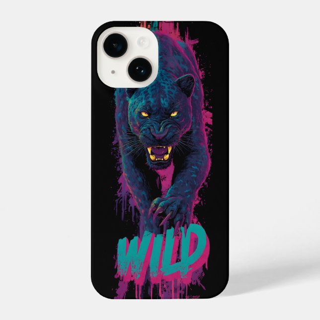 Vertical, Aggressive Black Panther Illustration iPhone Case (Back)