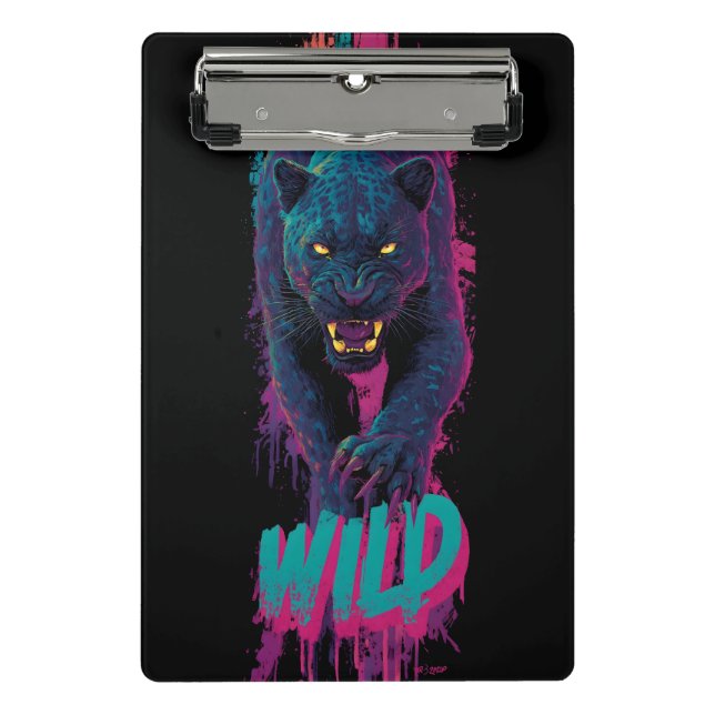 Vertical, Aggressive Black Panther Illustration Mini Clipboard (Front)