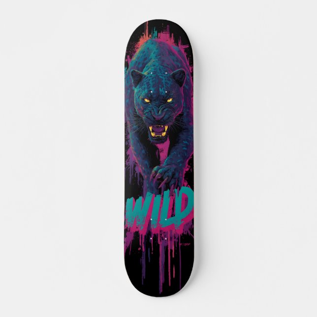 Vertical, Aggressive Black Panther Illustration Skateboard (Front)