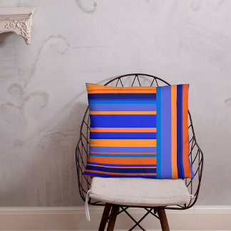 Vertical and Horizontal Stripe Pattern Orange/Blue Cushion