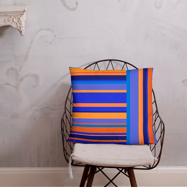 Vertical and Horizontal Stripe Pattern Orange/Blue Cushion (Creator Uploaded)