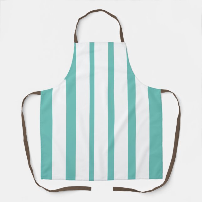 Vertical Aqua And White Stripes  Apron (Front)
