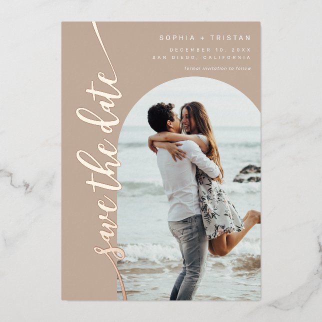 Vertical Arch Photo Taupe Save the Date (Front)
