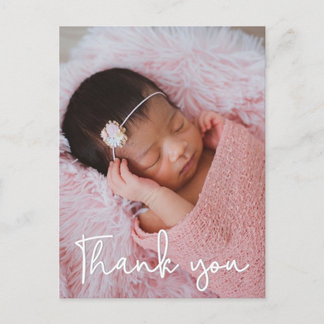 Vertical Baby Girl birth Photo Thank You Postcard (Front)