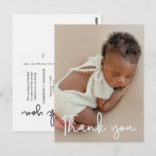 Vertical Baby photo Birth Announcement Thank you Postcard