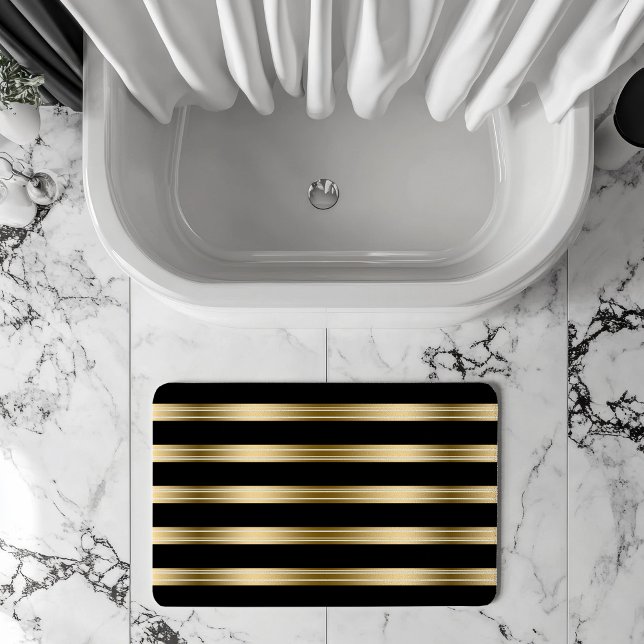 Vertical Black And Gold Stripes White Background Bath Mat (Creator Uploaded)