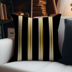 Vertical Black And Gold Stripes White Background Cushion
