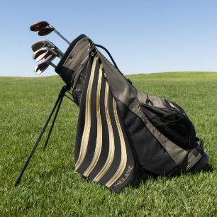 Vertical Black And Gold Stripes White Background Golf Towel