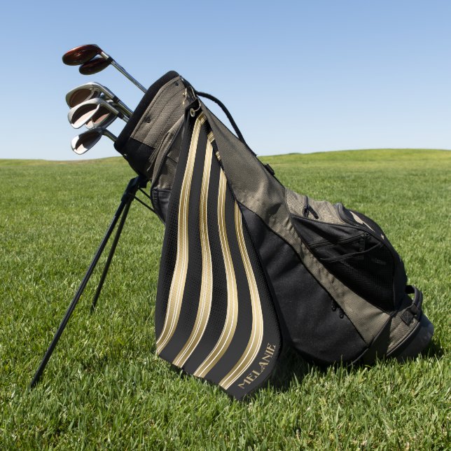 Vertical Black And Gold Stripes White Background Golf Towel (Green)