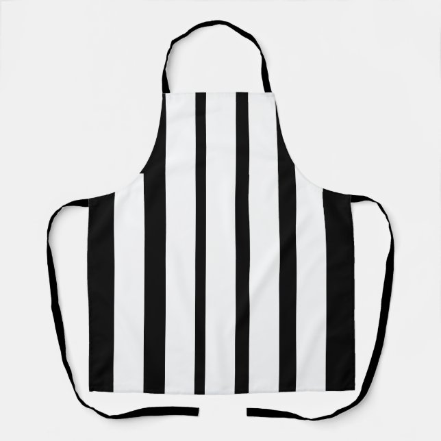 Vertical Black And White Stripes  Apron (Front)