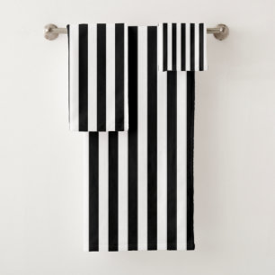 Vertical Black and White Stripes Bath Towel Set