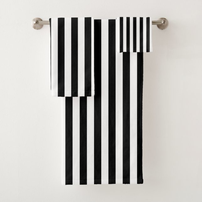 Vertical Black and White Stripes Bath Towel Set (Insitu)