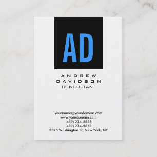 Vertical Black Blue White Monogram Business Card