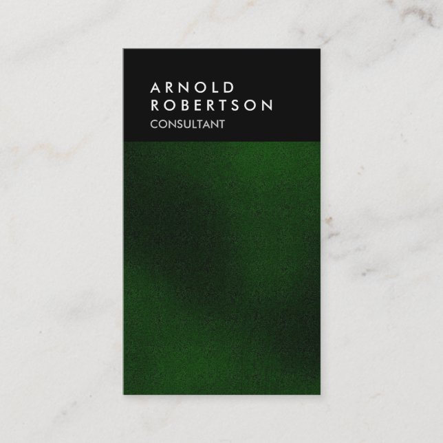 Vertical Black Green Quality Trendy Business Card (Front)