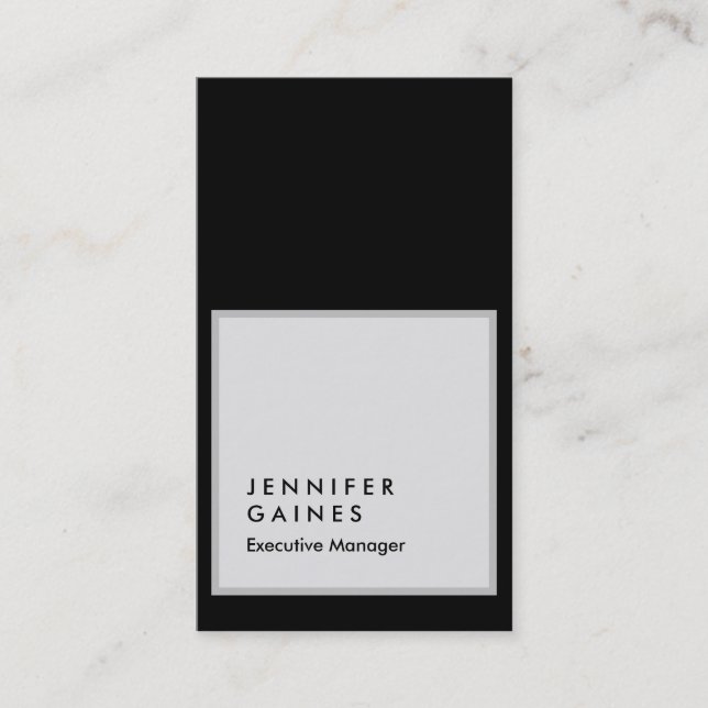 Vertical black grey modern plain manager business card (Front)