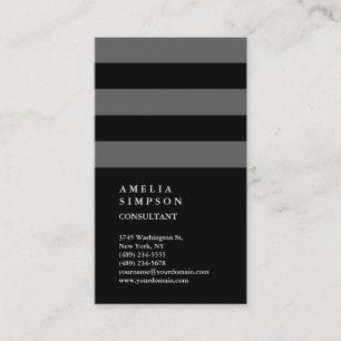 Vertical Black Grey Striped Trendy Consultant Business Card