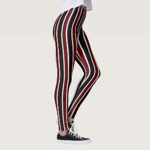Vertical Black Maroon White Stripes Decor on Leggings