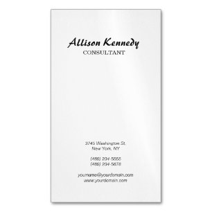 Vertical Black & White Brush Script Magnetic Business Card