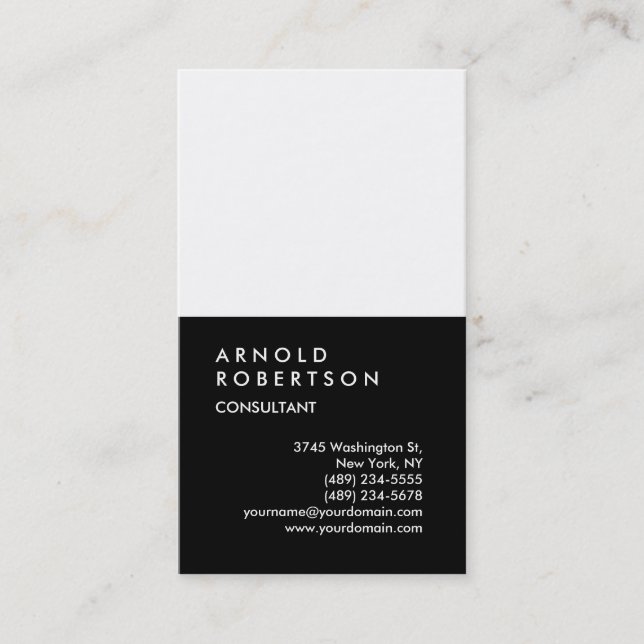 Vertical Black White Chic Consultant Business Card (Front)
