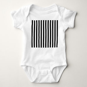 Vertical Black & White Classic Stripes Baby Bodysuit