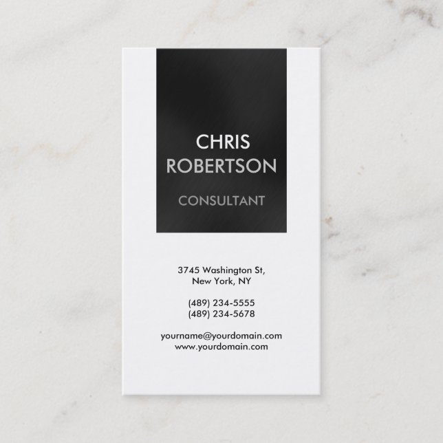 Vertical Black White Grey Attractive Business Card (Front)