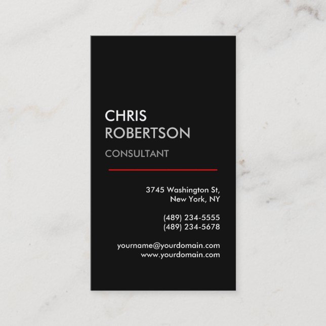 Vertical Black White Grey Red Line Business Card (Front)