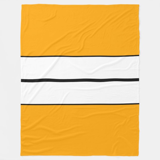 Vertical Black White Racing Stripes On Bold Yellow Fleece Blanket (Front)