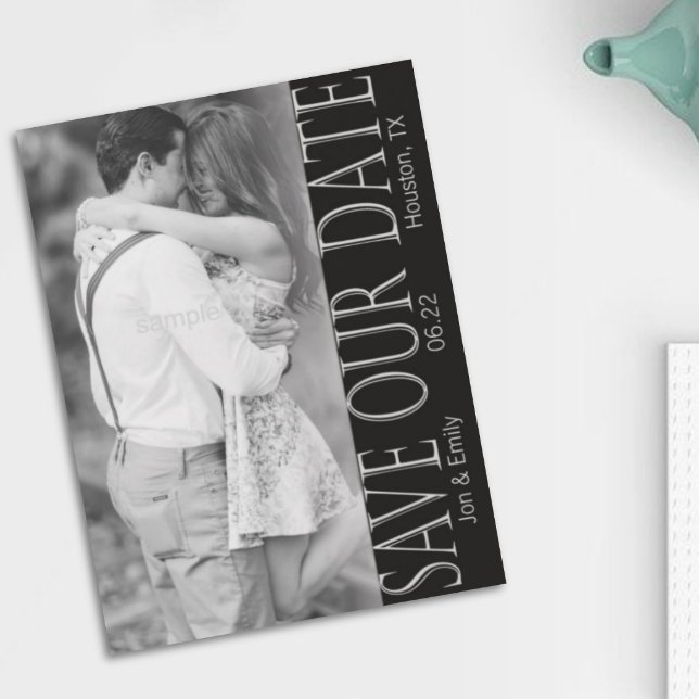 Vertical Black & White Save the Date 5 x 7 Announcement (Creator Uploaded)