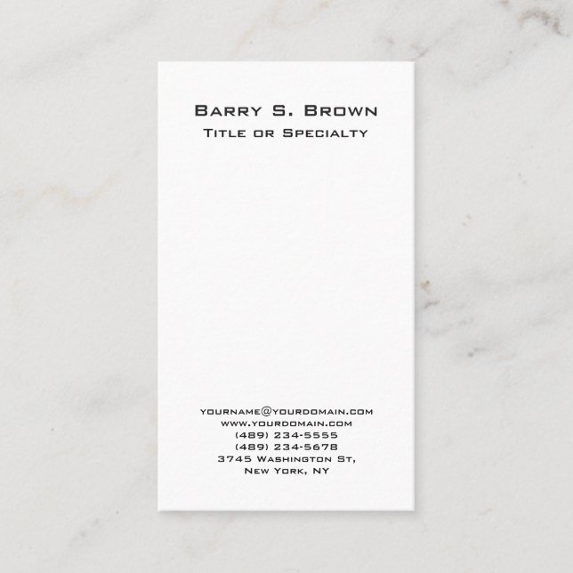 Vertical Black White Simple Plain Minimalist Business Card (Front)