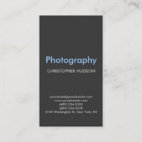 Vertical Blue Grey Plain Photography Business Card
