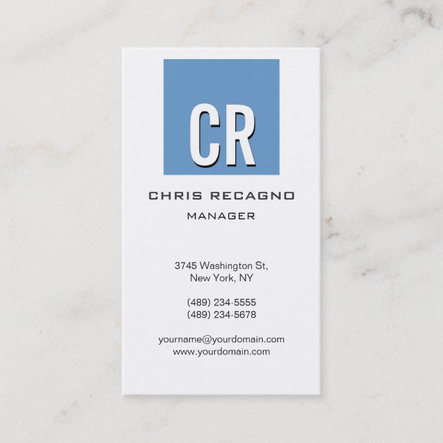 Vertical Blue Grey White Background Business Card (Front)