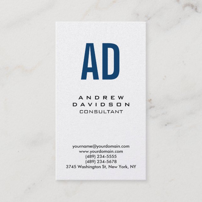 Vertical Blue Monogram Business Card (Front)