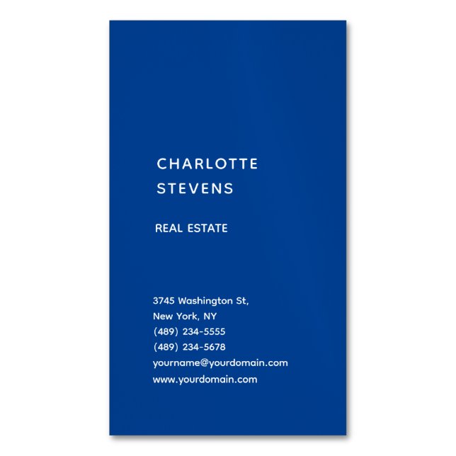 Vertical Blue Trendy Minimalist Elegant Simple Magnetic Business Card (Front Vertical)