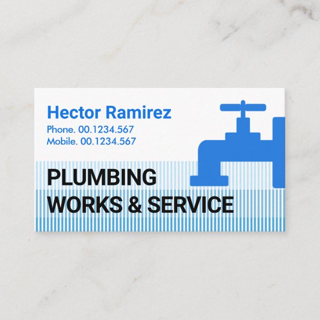 Vertical Blue Water Lines Plumbing  Business Card (Front)