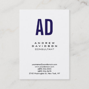 Vertical Blue White Monogram Chubby Business Card